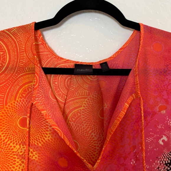 Rafaella Chiffon Hi Lo Blouse 2X Semi Sheer Geometric Print Multicolor - Picture 2 of 12